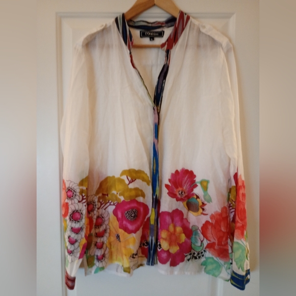 Minkas Tops - Minkas ~Vibrant Floral Cotton Sheer Blouse (XL)